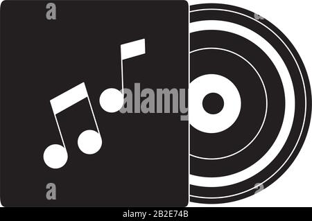 vinyl in case melody sound music vector illustration silhouette style icon Stock Vector