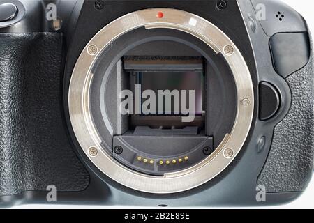 Digital Reflex Camera Sensor and lens mount close-up Stock Photo