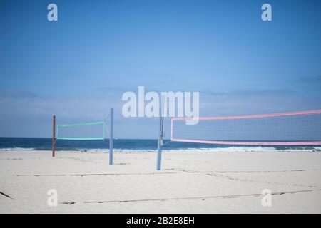 Beach volleyball courts on southern California beach Stock Photo