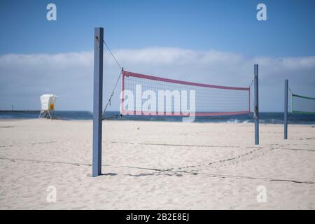 Beach volleyball courts on southern California beach Stock Photo