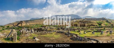 The ruins of the ancient city of Hierapolis in Pamukkale, Turkey, on a sunny summer day Stock Photo