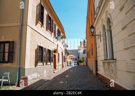 Hosok kapuja castle gate and old town street in Veszprem, Hungary Stock Photo