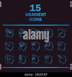 alzheimers disease neurological brain medical condition icons set vector illustration gradient line black background Stock Vector
