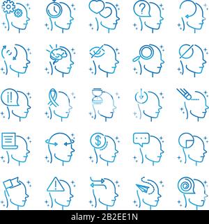 alzheimers disease neurological brain medical condition icons set vector illustration gradient line Stock Vector