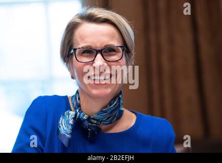 Emma Walmsley, CEO of GlaxoSmithKline, attends a meeting held by President Donald Trump with the Coronavirus Task Force and fellow pharmaceutical executives, at the White House in Washington, DC on March 2, 2020. Credit: Kevin Dietsch/Pool via CNP /MediaPunch Stock Photo