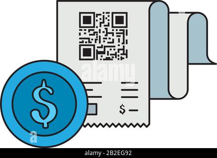 qr code receipt paper and dollar coin vector design Stock Vector