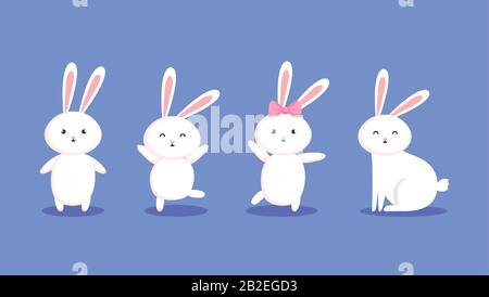 group of cute rabbits icons Stock Vector