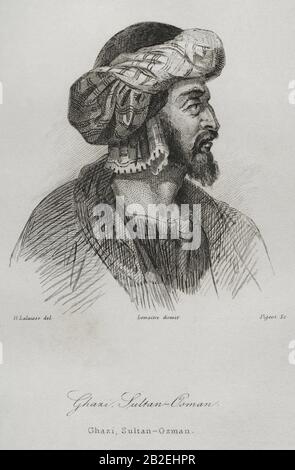 Osmán I (1258-1326), en turco Sultan Osman Gazi. Fundador del Imperio Otomano. Grabado por Lemaitre, Lalaisse y Pigeot. Historia de Turquía, por Joseph Marie Jouannin (1783-1844) y Jules Van Gaver. Panorama Universal, edición española de 1840. Stock Photo