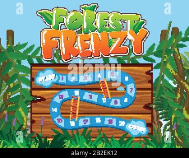 Game template with numbers on wooden board and jungle background illustration Stock Vector