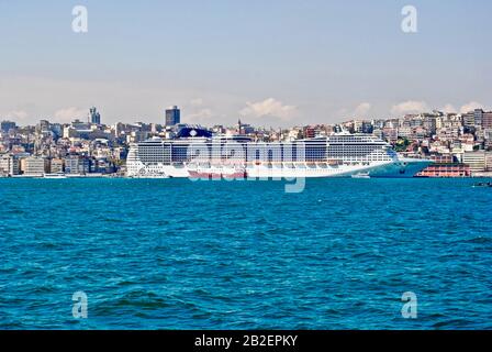 Istanbul, Turkey; April 2013 - MSC cruise ship Divina docked in the Bosphorus at Istanbul, Turkey. Stock Photo