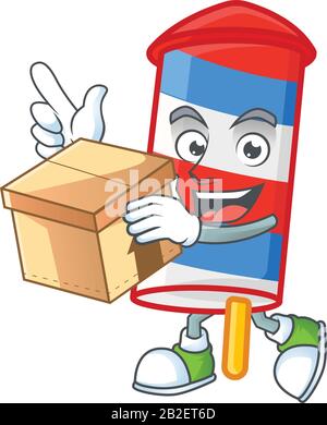 A charming rocket USA stripes mascot design style having a box Stock Vector