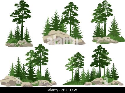 Landscapes with Trees and Rocks Stock Vector