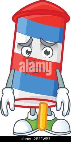 Cartoon character of a rocket USA stripes having an afraid face Stock Vector