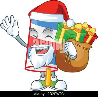 Santa rocket USA stripes Cartoon design having a sack of gifts Stock Vector