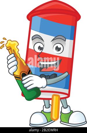 mascot cartoon design of rocket USA stripes having a bottle of beer Stock Vector