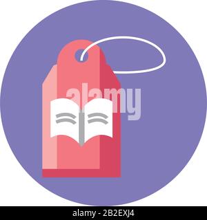 tag with book icon over white background, block style icon, vector illustration Stock Vector