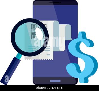 qr code paper lupe and smartphone vector design Stock Vector