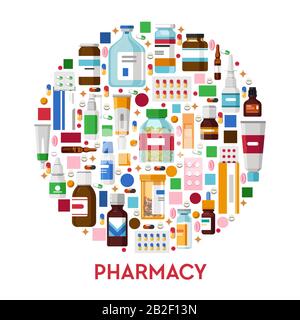 Medicine and pharmacy, drug store banner, pills and tablets Stock Vector