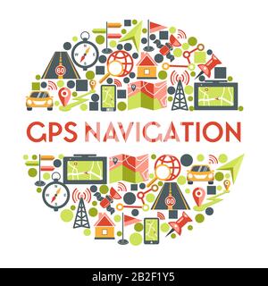 GPS navigation and maps, location and cartography, emblem or banner Stock Vector