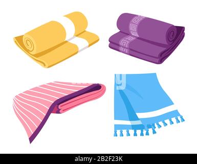 Towels for kitchen and bathroom, rolls for spa, textile objects Stock Vector