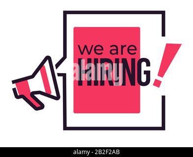 Job vacancy, hiring isolated icon, speech bubble and loudspeaker Stock Vector