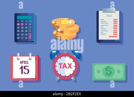bundle of tax day icons Stock Vector