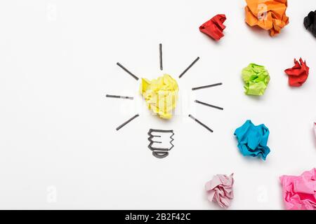 New Idea Concept. Colorful Crumpled Paper Balls Stock Photo