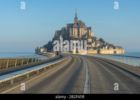 Early morning over the water at Mont Saint Michel, Normandy, France Stock Photo
