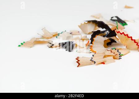 sharped pencils with Pencil Shaving isolated on white Stock Photo