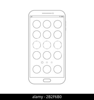 Outline drawing smartphone with blank icons. Elegant thin line style design. Vector smartphone with UI icons. Stock Vector