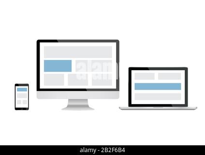 Mockup gadget and device. Responsive design for website. computer screen, laptop, smartphone icons set. Stock Vector