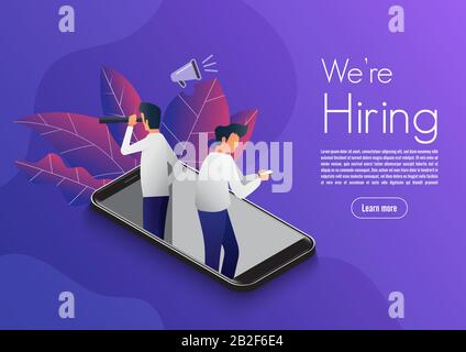 Illustrate design concept The finding employee. HR job seeking. Website mockup design templkate. Vector illustrate. Stock Vector