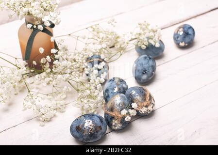 Frame background with robin blue eggs eggs with copy space for text. isolated. Ester concept. Stock Photo