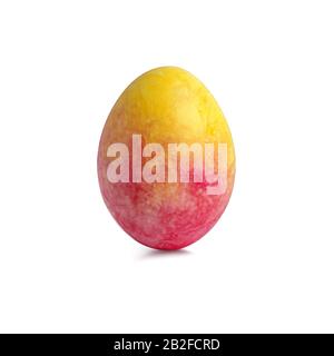 Single vertical easter egg with creative abstract red yellow pattern isolated on a white background Stock Photo