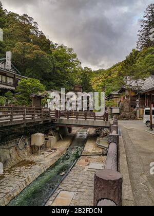 MAY 2019 - WAKAYAMA, JAPAN: The traditional village of Yunomine onsen, famous for its natural hot springs, along the Kumano pilgrimage trail Stock Photo