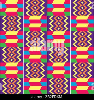 African Kente style vector seamless textile pattern, tribal design inspired by textiles from Africa Stock Vector