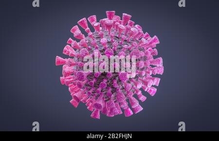 detail of corona virus under the microscope. 3d render. concept of Asian and generic flu and virus infection. Stock Photo