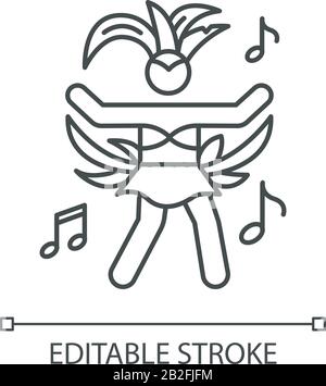 Dancing lady orange pixel perfect linear icon. Samba. Womens carnival costume. Brazilian carnival. Thin line customizable illustration. Contour symbol Stock Vector