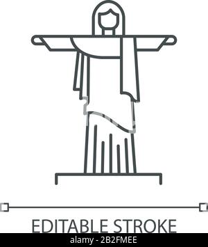 Christ the Redeemer pixel perfect linear icon. Brazilian sculpture. Cristo Redentor. Rio de Janeiro statue. Thin line customizable illustration Stock Vector