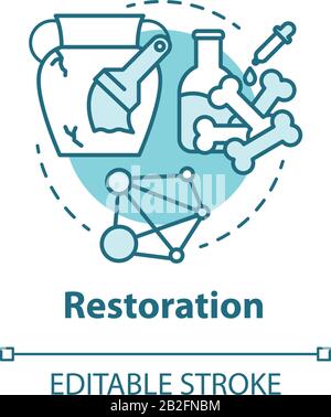 Restoration concept icon. Laboratory analysis archeological artifacts. Prehistoric remains study. History reconstruction. Vector isolated outline RGB Stock Vector