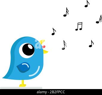 singing bird in flat style vector image. Cartoon character. Flat vector stock illustration on white background Stock Vector