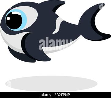 killer whale in flat style vector image. Cartoon character. Flat vector stock illustration on white background Stock Vector