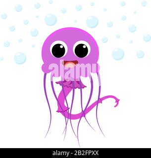 jellyfish in flat style vector image. Cartoon character. Flat vector stock illustration on white background Stock Vector