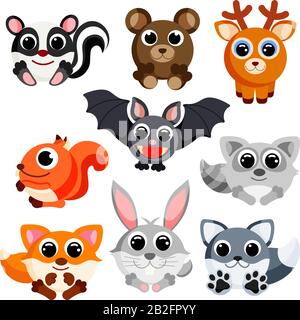 Cute wild animals set vector image. Cartoon characters. Flat vector stock illustration on white background Stock Vector
