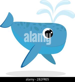 whale in flat style vector image. Cartoon character. Flat vector stock illustration on white background Stock Vector