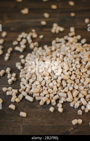 Wooden pellets, also used as cat litter. Stock Photo