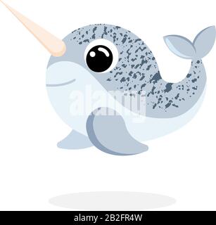 narwhal in flat style vector image. Cartoon character. Flat vector stock illustration on white background Stock Vector