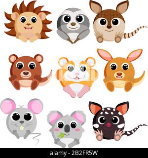 Cute animals set vector image. Cartoon characters. Flat vector stock illustration on white background Stock Vector