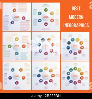 Infographic templates. Options 3 4 5 6 7 8 9 10 circles.  Banner what can be used as business presentation,chart, diagram, table, workflow layout Stock Vector