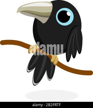 raven in flat style vector image. Cartoon character. Flat vector stock illustration on white background Stock Vector